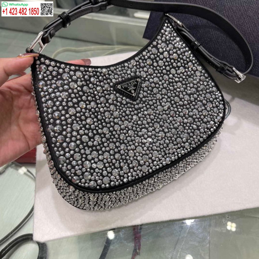 ρεπλίκα Prada 1bc169 Prada Cleo σατέν τσάντα με απλικέ μαύρη