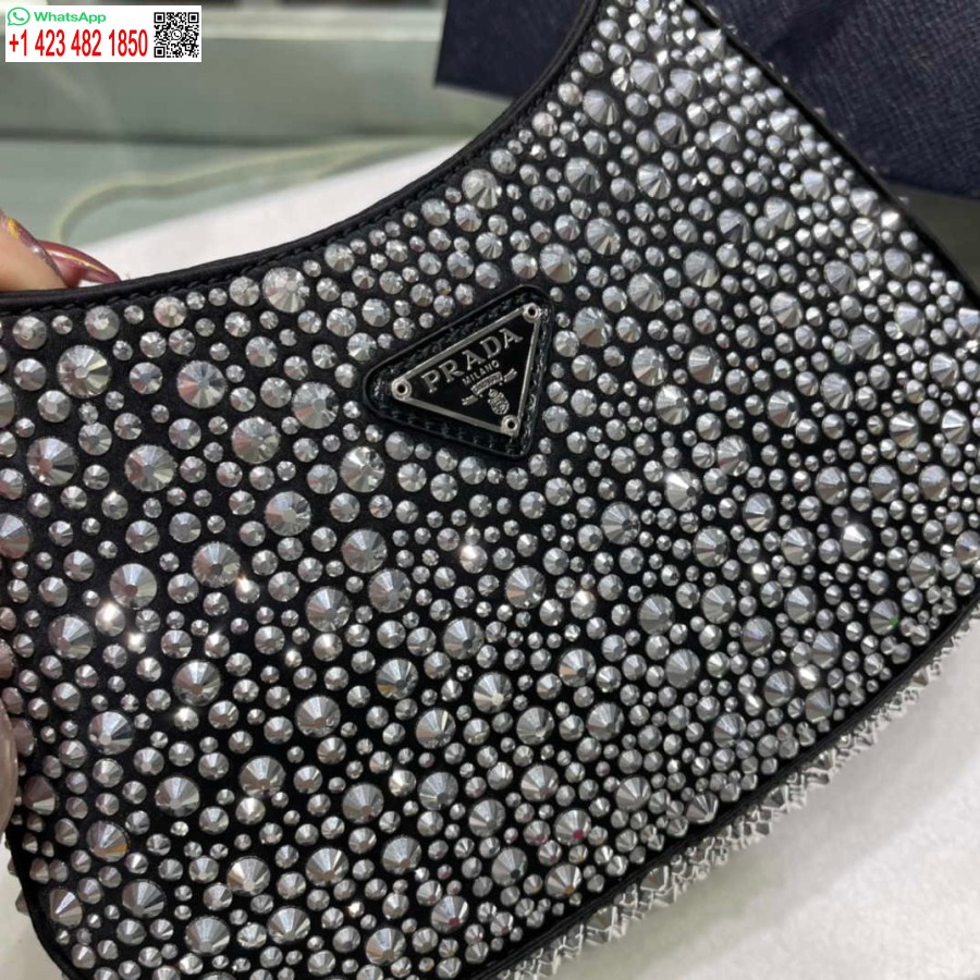 ρεπλίκα Prada 1bc169 Prada Cleo σατέν τσάντα με απλικέ μαύρη