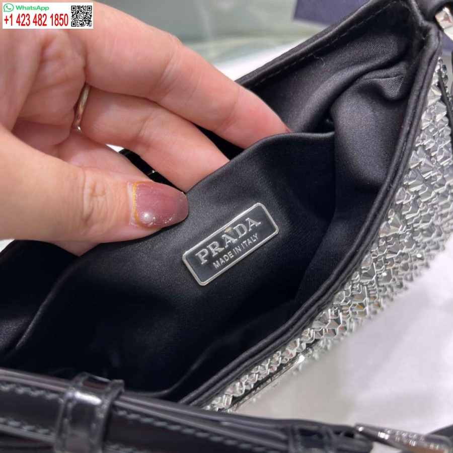 ρεπλίκα Prada 1bc169 Prada Cleo σατέν τσάντα με απλικέ μαύρη
