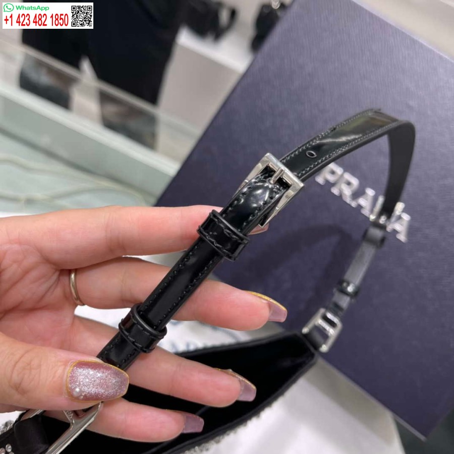 ρεπλίκα Prada 1bc169 Prada Cleo σατέν τσάντα με απλικέ μαύρη