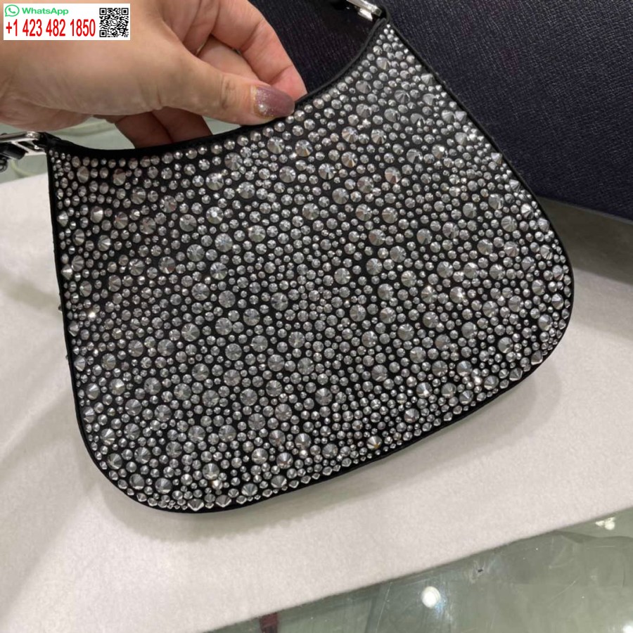 ρεπλίκα Prada 1bc169 Prada Cleo σατέν τσάντα με απλικέ μαύρη