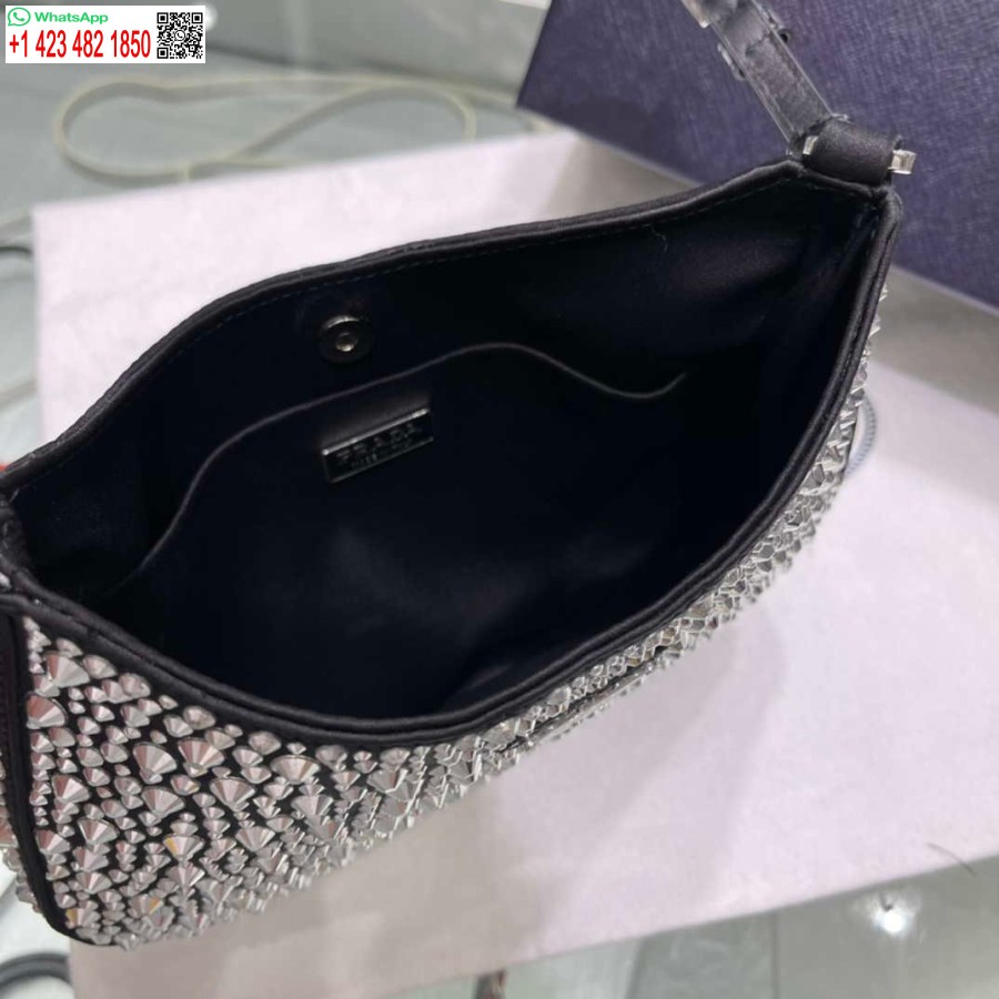 ρεπλίκα Prada 1bc169 Prada Cleo σατέν τσάντα με απλικέ μαύρη