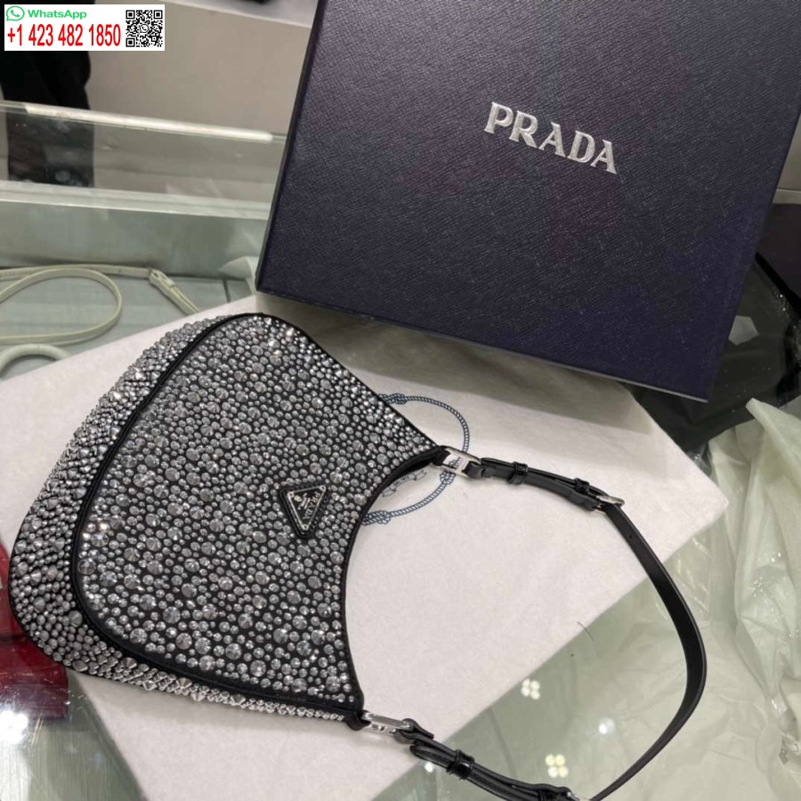 ρεπλίκα Prada 1bc169 Prada Cleo σατέν τσάντα με απλικέ μαύρη