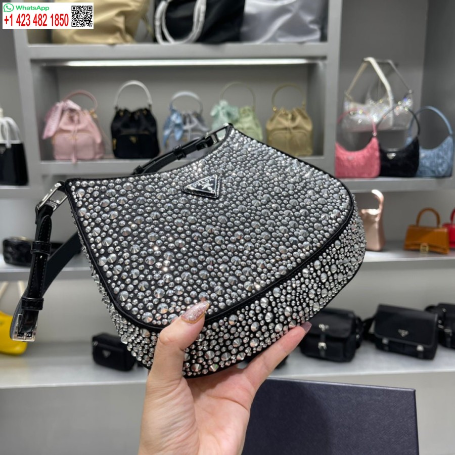 ρεπλίκα Prada 1bc169 Prada Cleo σατέν τσάντα με απλικέ μαύρη