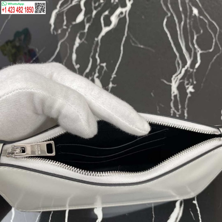 Ρεπλίκα Prada 1bc155 Saffiano δερμάτινη μίνι τσάντα λευκή