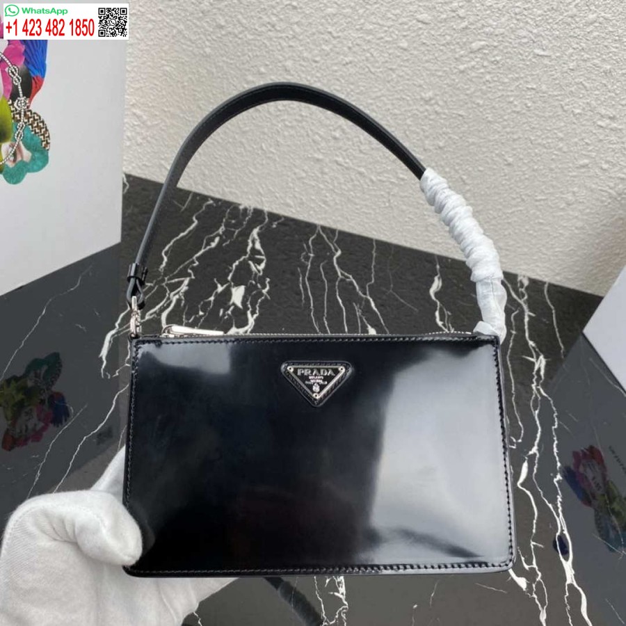 Ρεπλίκα Prada 1bc155 Saffiano δερμάτινη μίνι τσάντα μαύρη