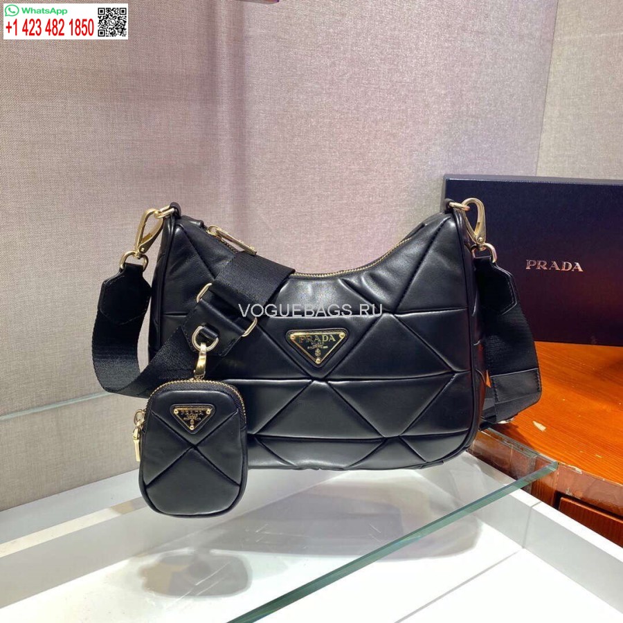 Replika Prada 1bc151 Prada Polstrovaná Taška Přes Rameno Z Teletiny V černé Barvě