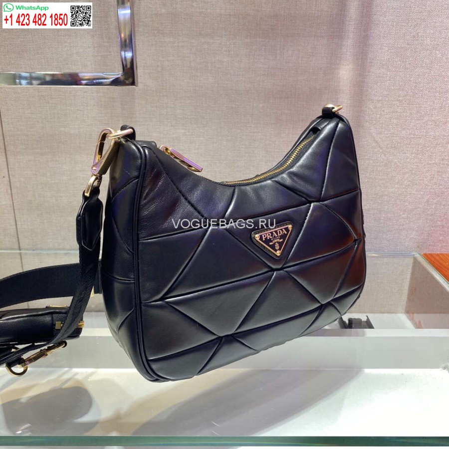 Replika Prada 1bc151 Prada Polstrovaná Taška Přes Rameno Z Teletiny V černé Barvě