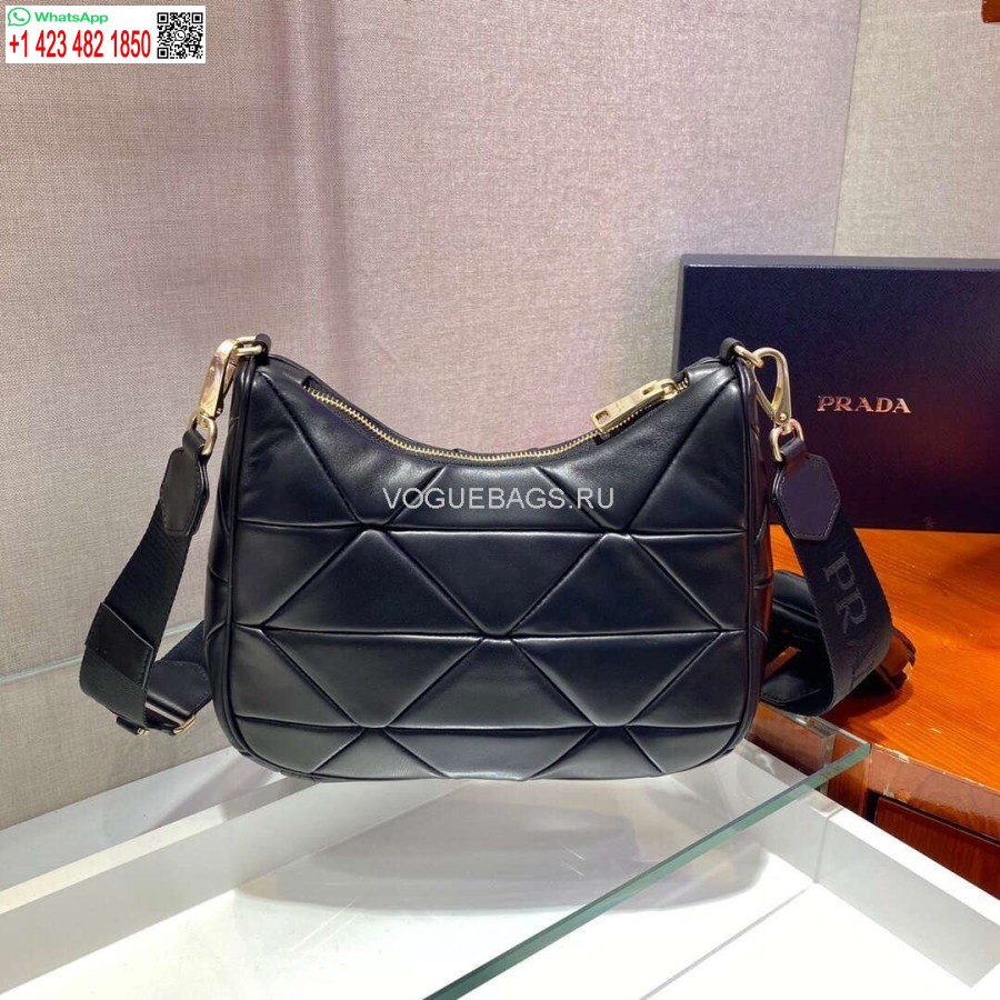 Replika Prada 1bc151 Prada Polstrovaná Taška Přes Rameno Z Teletiny V černé Barvě