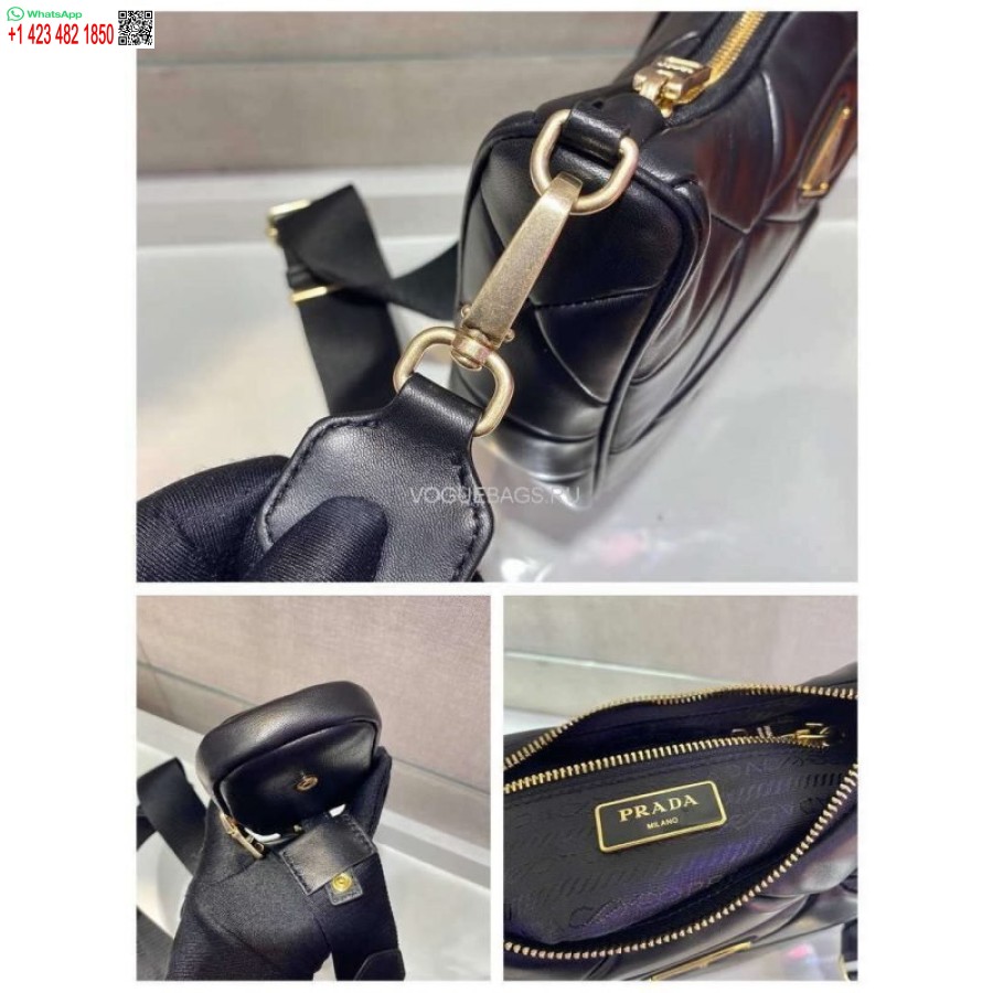 Replika Prada 1bc151 Prada Polstrovaná Taška Přes Rameno Z Teletiny V černé Barvě