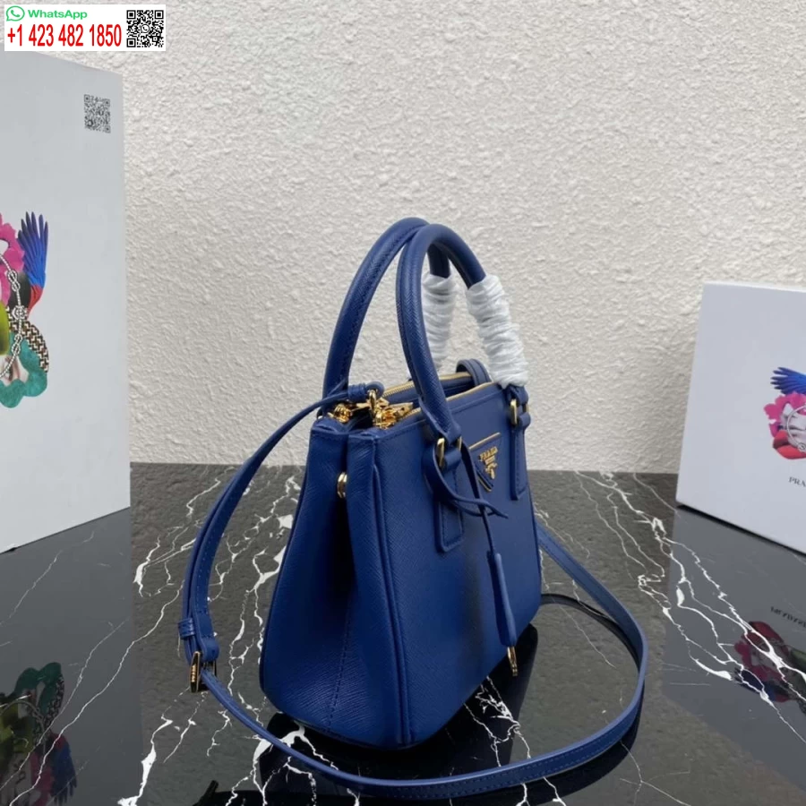 Replika Prada 1ba906 Kožená Minitaška Prada Galleria Saffiano Modrá