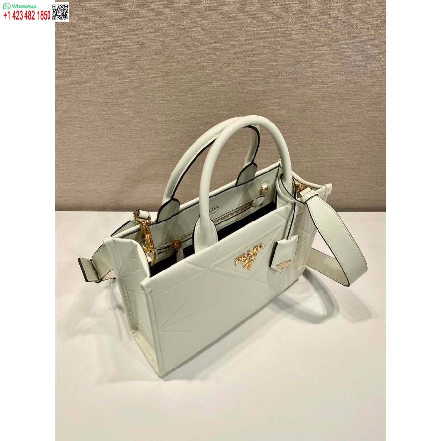 Ρεπλίκα Prada 1ba379 μικρή δερμάτινη τσάντα συμβόλων Prada με ράψιμο λευκό