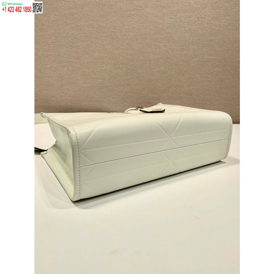 Ρεπλίκα Prada 1ba379 μικρή δερμάτινη τσάντα συμβόλων Prada με ράψιμο λευκό