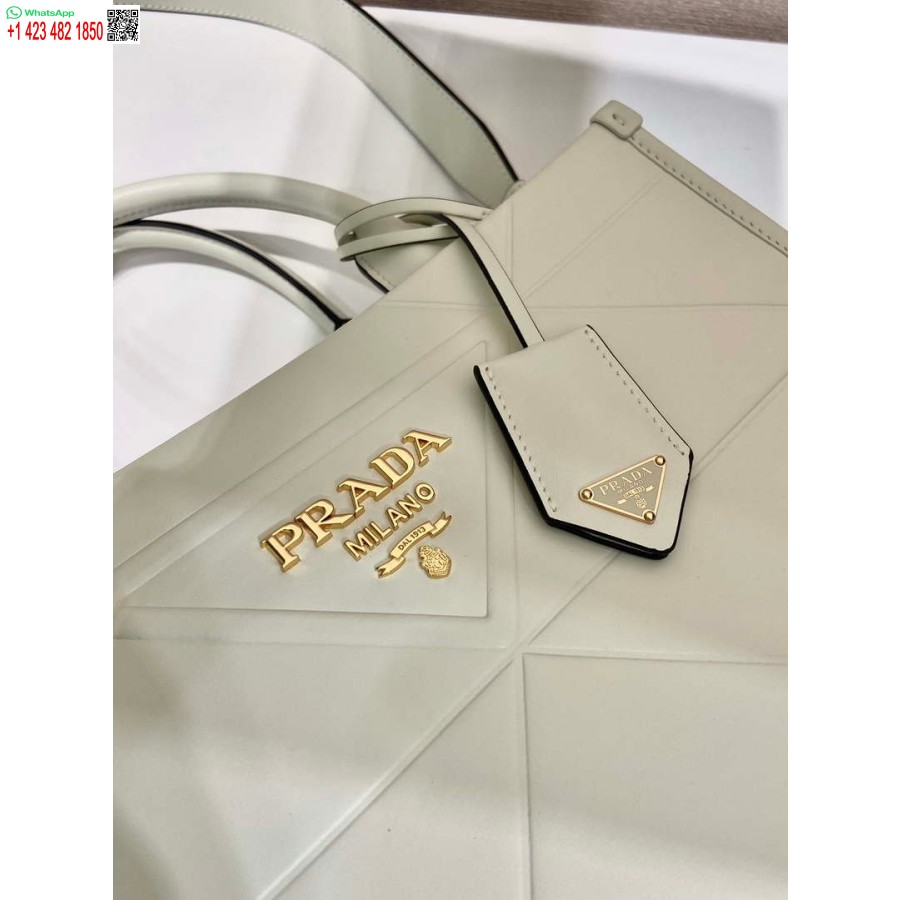 Ρεπλίκα Prada 1ba379 μικρή δερμάτινη τσάντα συμβόλων Prada με ράψιμο λευκό