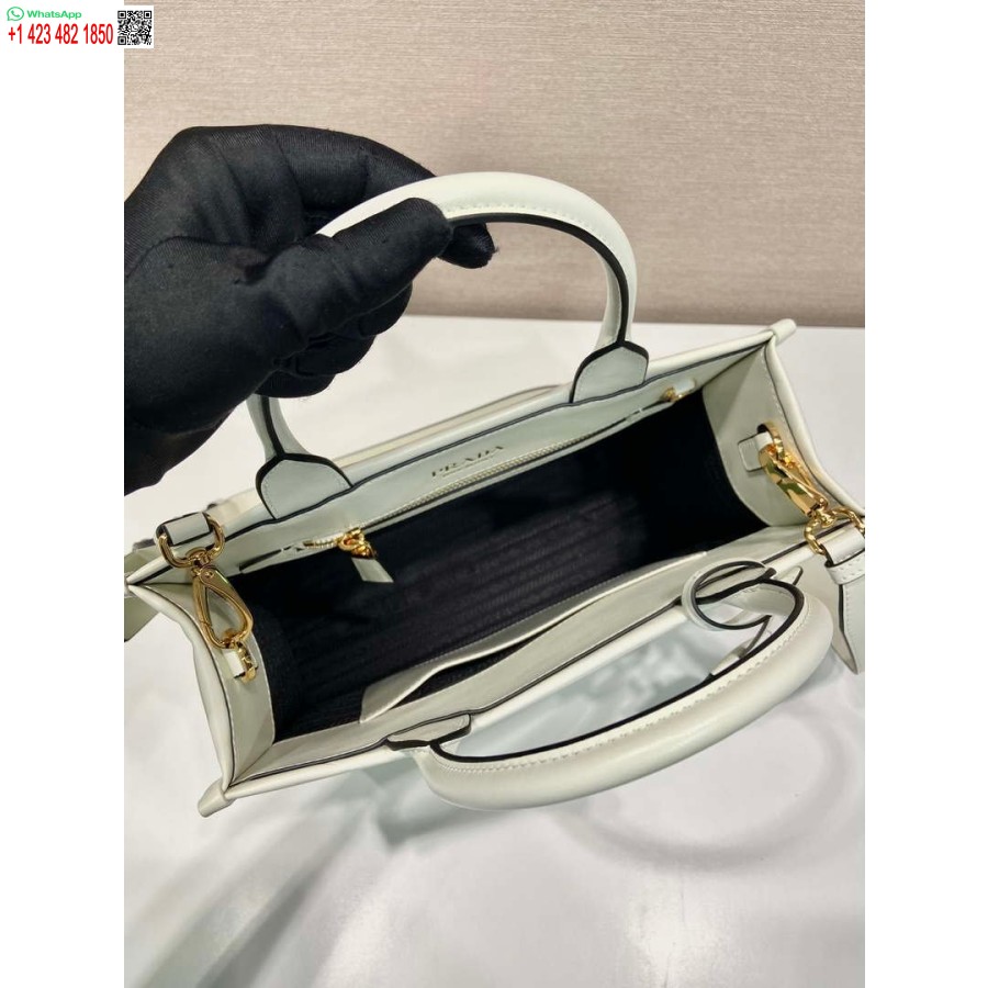 Ρεπλίκα Prada 1ba379 μικρή δερμάτινη τσάντα συμβόλων Prada με ράψιμο λευκό