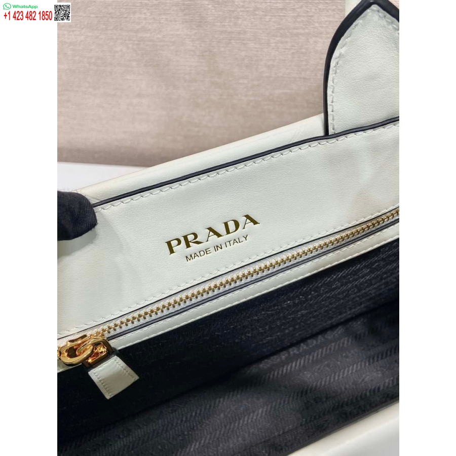 Ρεπλίκα Prada 1ba379 μικρή δερμάτινη τσάντα συμβόλων Prada με ράψιμο λευκό