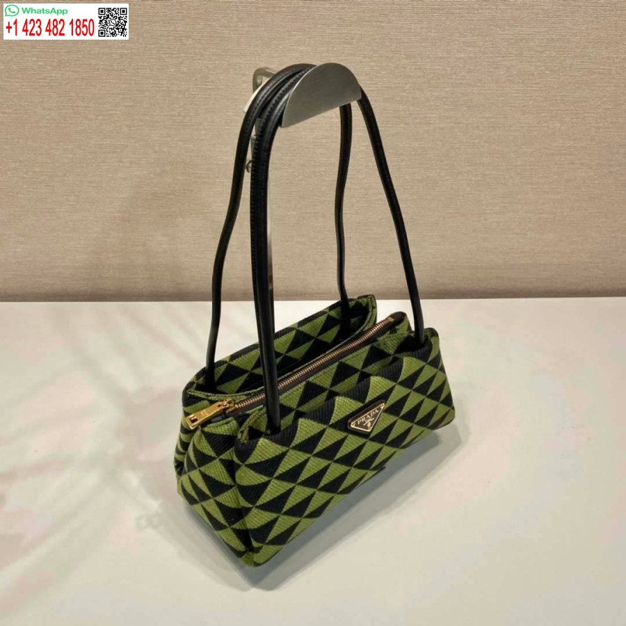 プラダ 1ba368 滑走路の小さな刺繍生地プラダ シンボレ バッグ ブラック アイビー グリーン