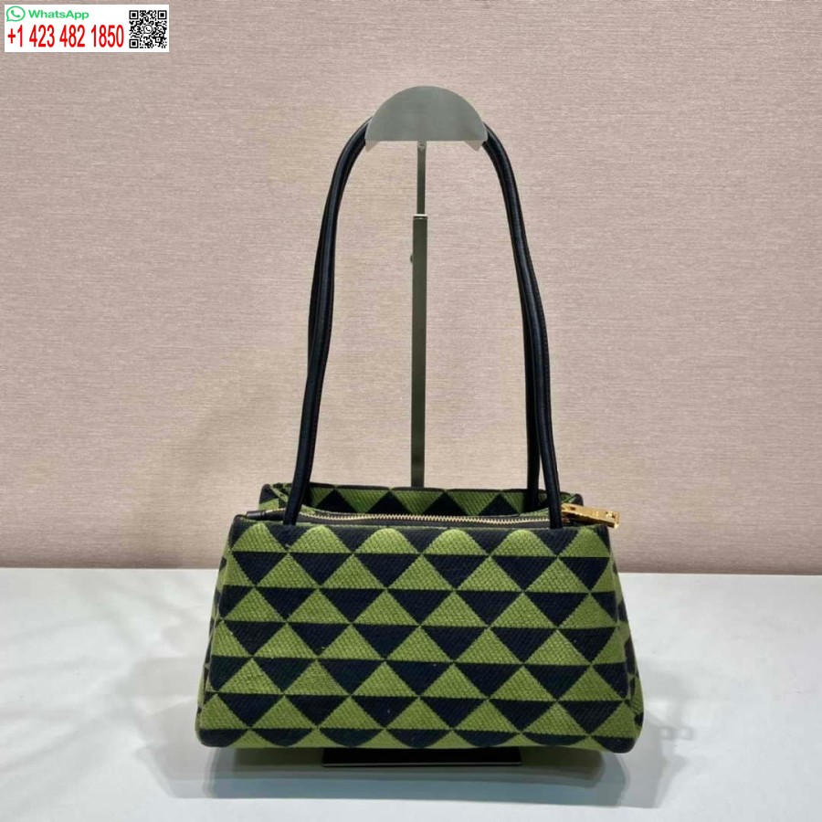 プラダ 1ba368 滑走路の小さな刺繍生地プラダ シンボレ バッグ ブラック アイビー グリーン