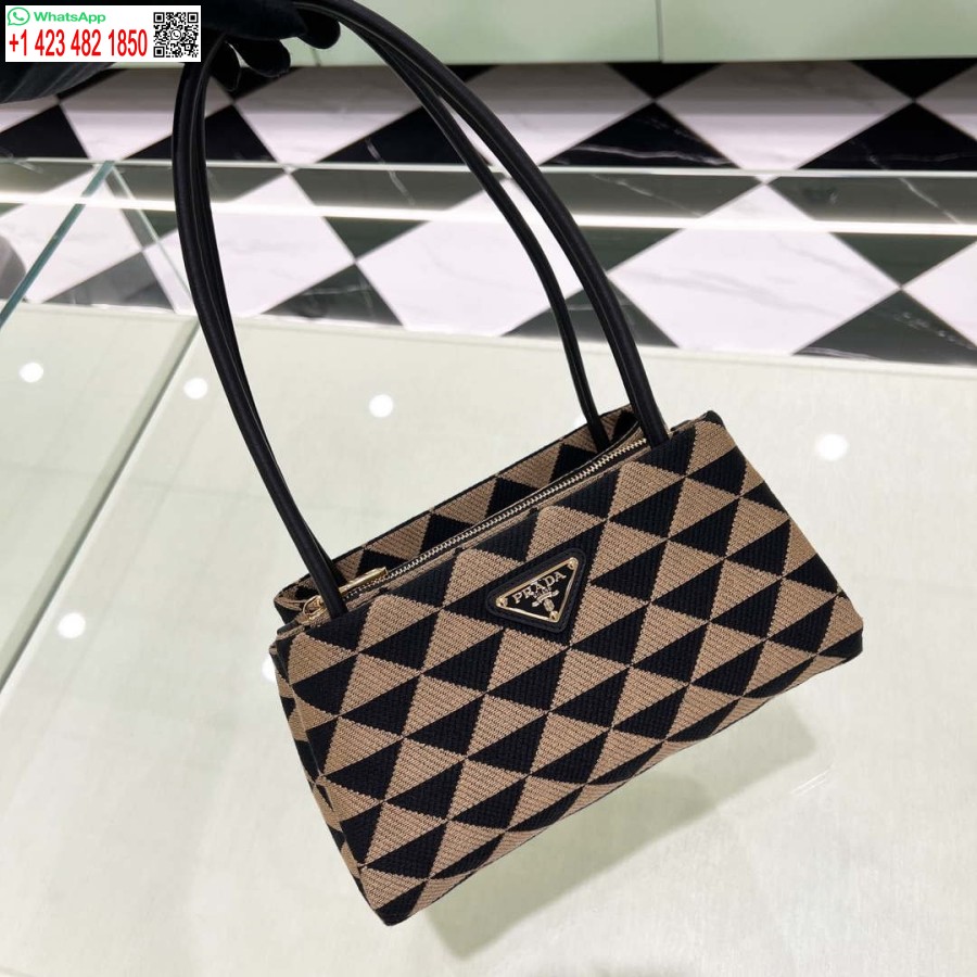 プラダ 1ba368 滑走路の小さな刺繍生地プラダ シンボル バッグ ブラックとベージュのレプリカ