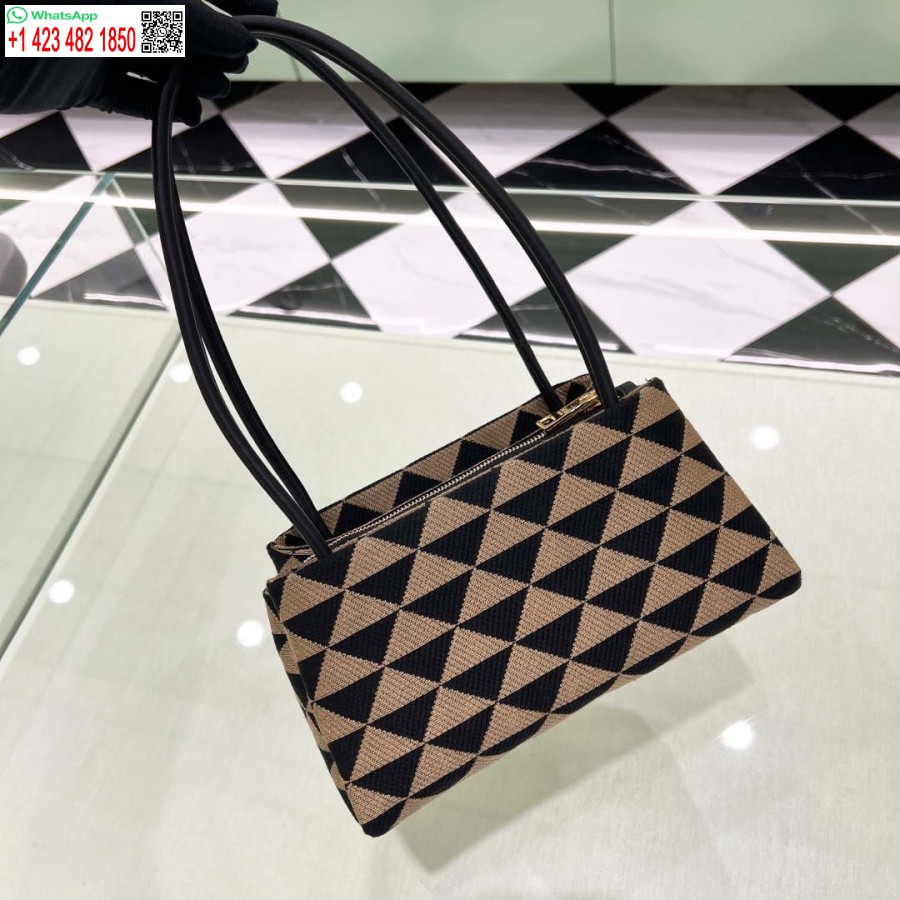 プラダ 1ba368 滑走路の小さな刺繍生地プラダ シンボル バッグ ブラックとベージュのレプリカ