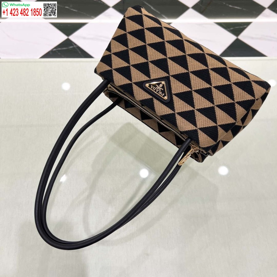 プラダ 1ba368 滑走路の小さな刺繍生地プラダ シンボル バッグ ブラックとベージュのレプリカ