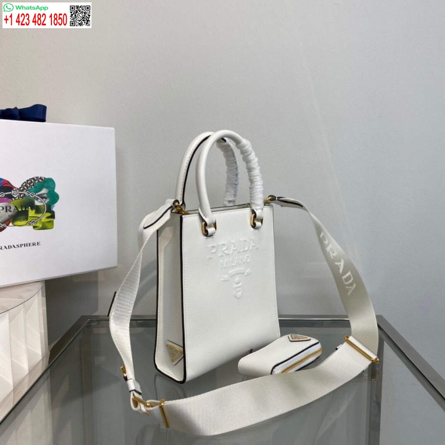 реплика Prada 1ba333 малка дамска чанта от сафианова кожа бяла