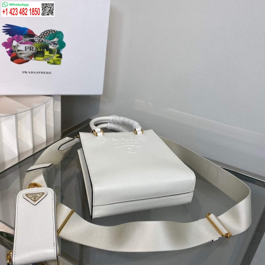 реплика Prada 1ba333 малка дамска чанта от сафианова кожа бяла