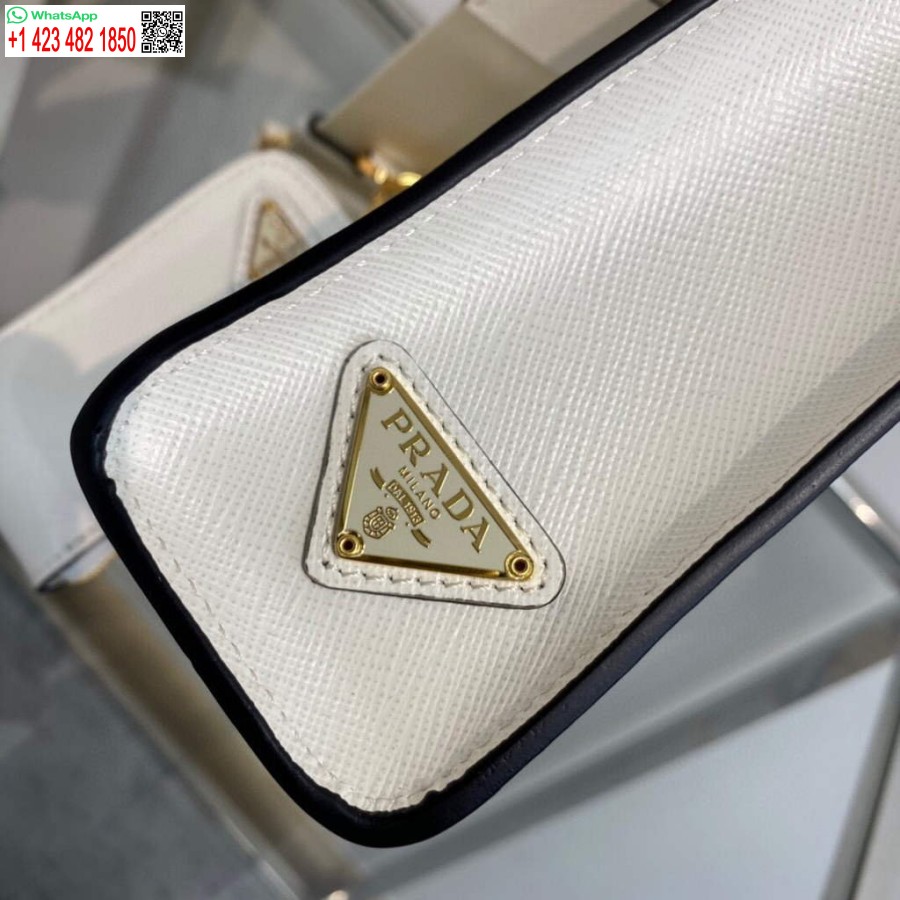 реплика Prada 1ba333 малка дамска чанта от сафианова кожа бяла