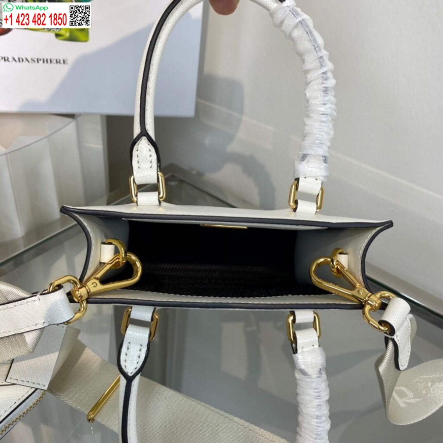 реплика Prada 1ba333 малка дамска чанта от сафианова кожа бяла