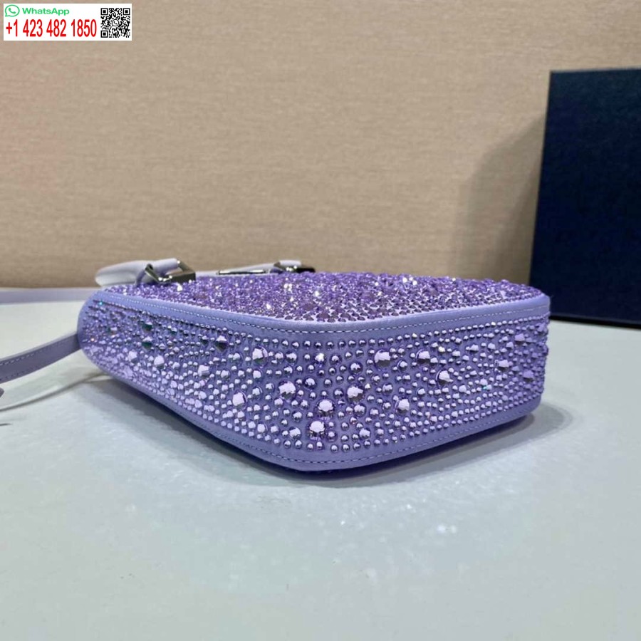 レプリカプラダ 1ba331 クリスタル付きスモールサテントートバッグ パープル