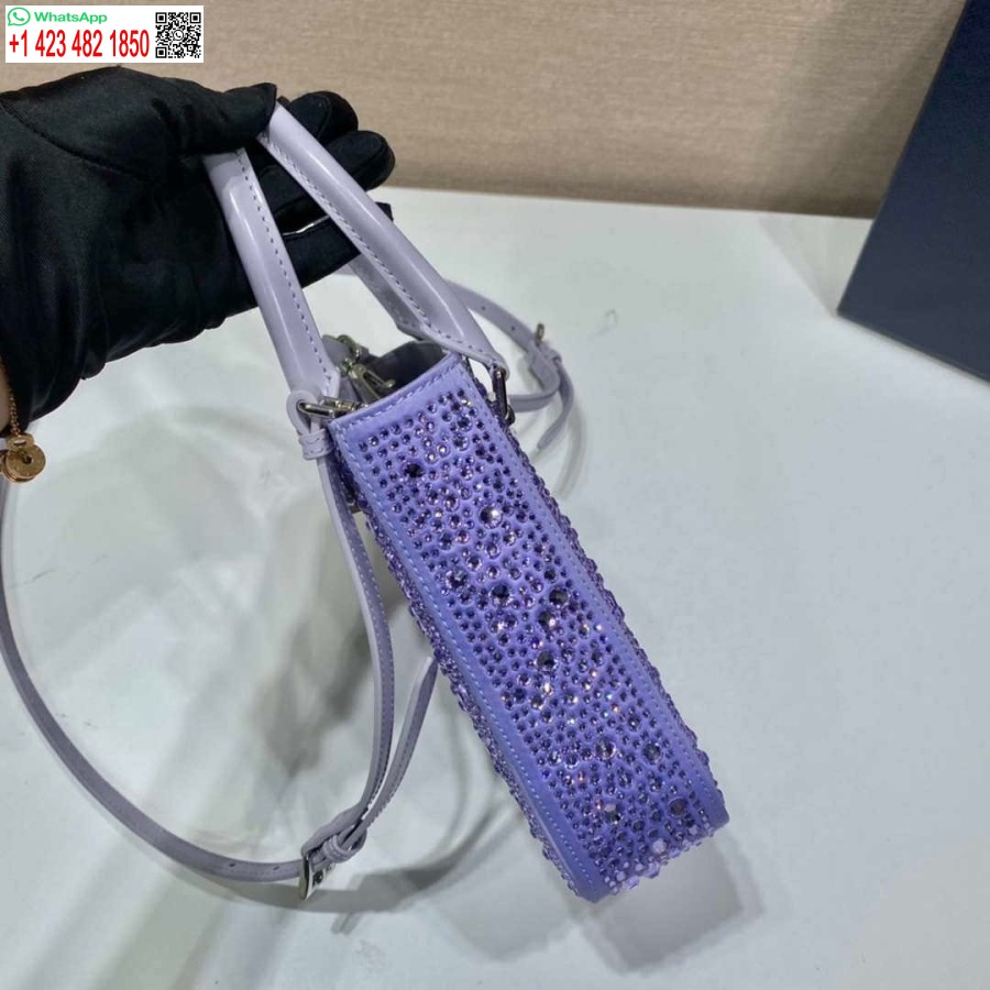 レプリカプラダ 1ba331 クリスタル付きスモールサテントートバッグ パープル
