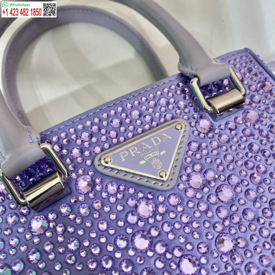 レプリカプラダ 1ba331 クリスタル付きスモールサテントートバッグ パープル