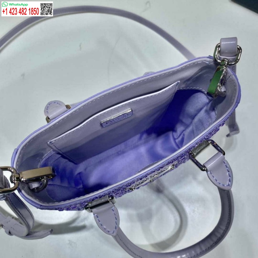 レプリカプラダ 1ba331 クリスタル付きスモールサテントートバッグ パープル