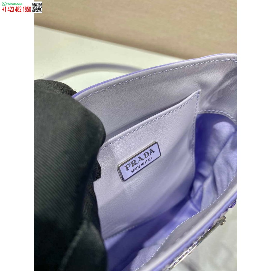 レプリカプラダ 1ba331 クリスタル付きスモールサテントートバッグ パープル