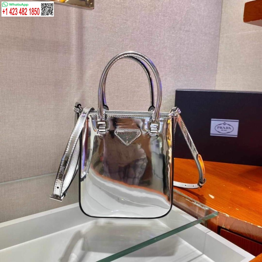 ρεπλίκα Prada 1ba331 μικρό βουρτσισμένο δέρμα Tote ασημί