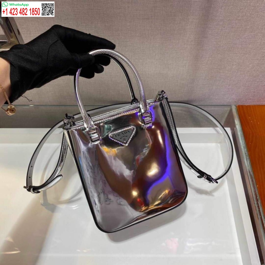 ρεπλίκα Prada 1ba331 μικρό βουρτσισμένο δέρμα Tote ασημί