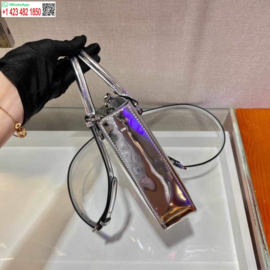 ρεπλίκα Prada 1ba331 μικρό βουρτσισμένο δέρμα Tote ασημί