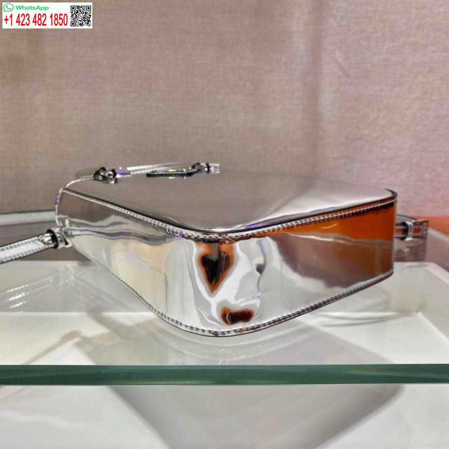 ρεπλίκα Prada 1ba331 μικρό βουρτσισμένο δέρμα Tote ασημί