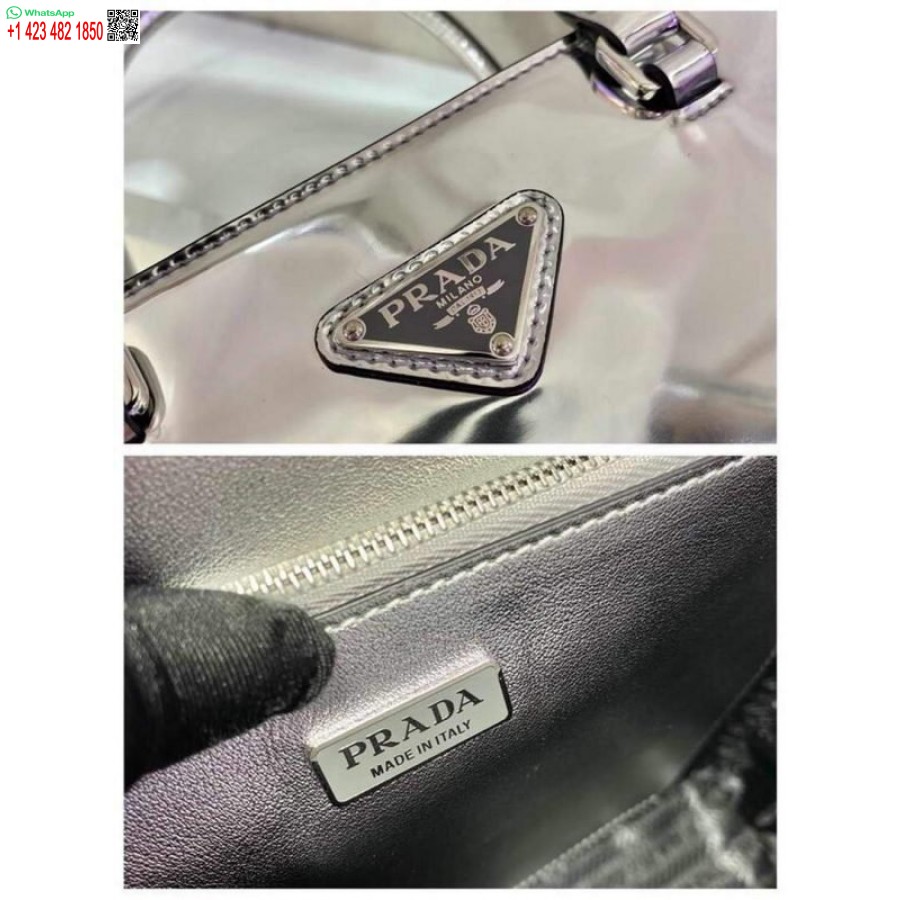 ρεπλίκα Prada 1ba331 μικρό βουρτσισμένο δέρμα Tote ασημί
