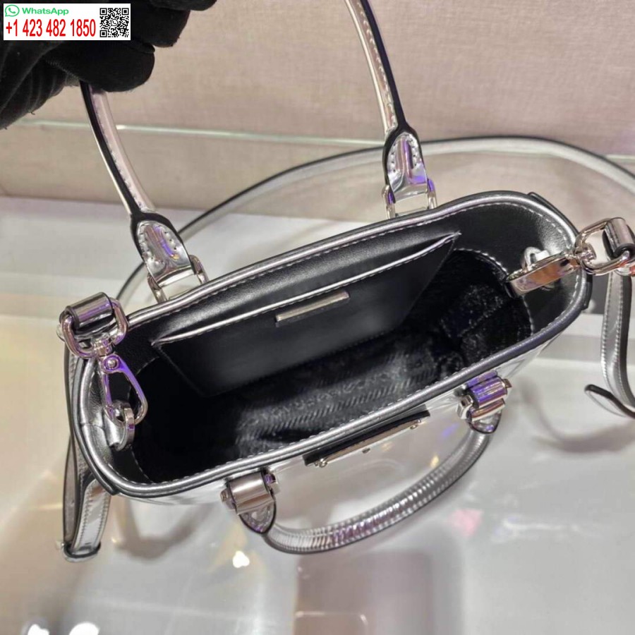 ρεπλίκα Prada 1ba331 μικρό βουρτσισμένο δέρμα Tote ασημί