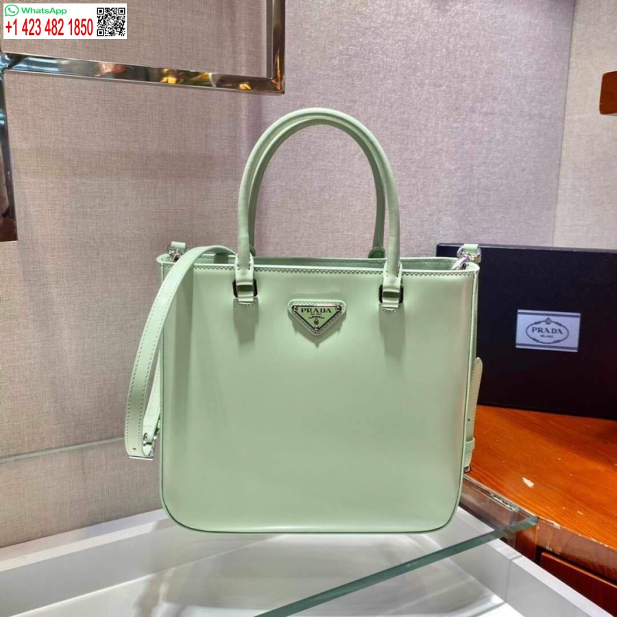 Ρεπλίκα Prada 1ba330 δερμάτινη τσάντα Tote με βούρτσα ανοιχτό πράσινο