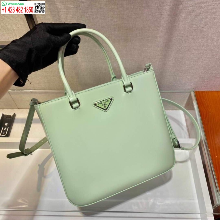 Ρεπλίκα Prada 1ba330 δερμάτινη τσάντα Tote με βούρτσα ανοιχτό πράσινο