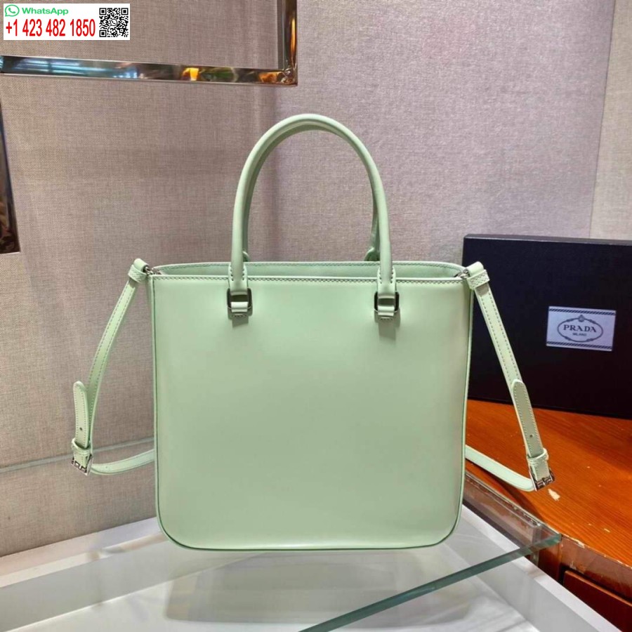 Ρεπλίκα Prada 1ba330 δερμάτινη τσάντα Tote με βούρτσα ανοιχτό πράσινο