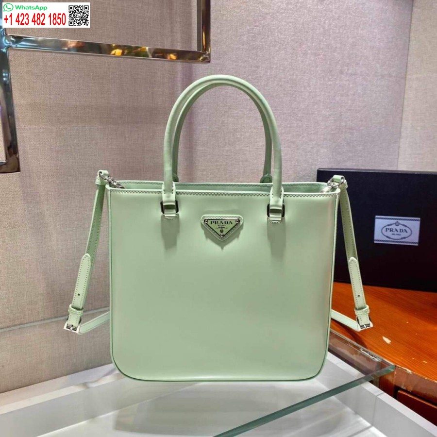 Ρεπλίκα Prada 1ba330 δερμάτινη τσάντα Tote με βούρτσα ανοιχτό πράσινο