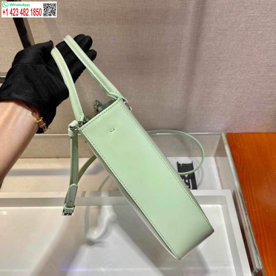 Ρεπλίκα Prada 1ba330 δερμάτινη τσάντα Tote με βούρτσα ανοιχτό πράσινο