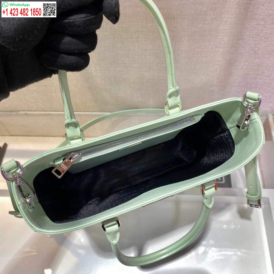 Ρεπλίκα Prada 1ba330 δερμάτινη τσάντα Tote με βούρτσα ανοιχτό πράσινο