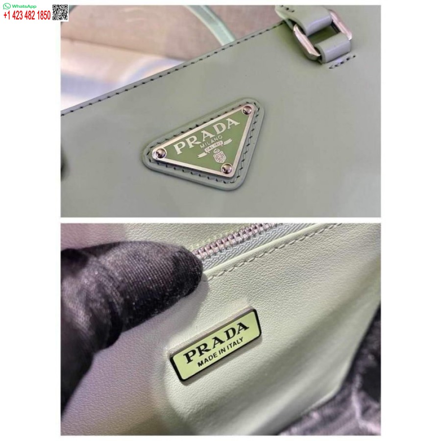 Ρεπλίκα Prada 1ba330 δερμάτινη τσάντα Tote με βούρτσα ανοιχτό πράσινο