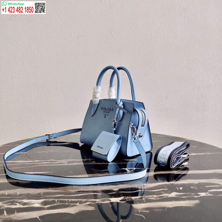 Replika Prada 1ba269 Saffiano Usnjena Enobarvna Torbica Prada Modra