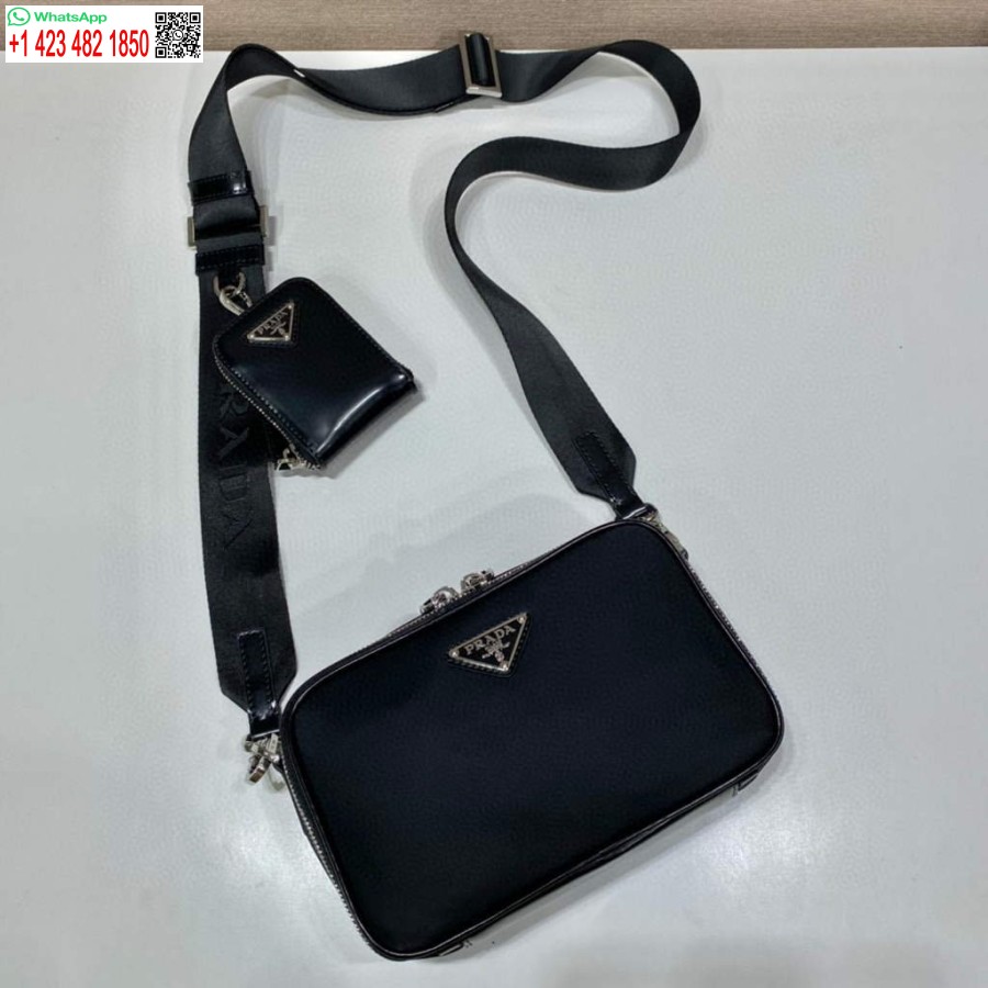 Réplique Prada 2vh070 Sac En Cuir De Nylon Saffiano Brique Prada Noir