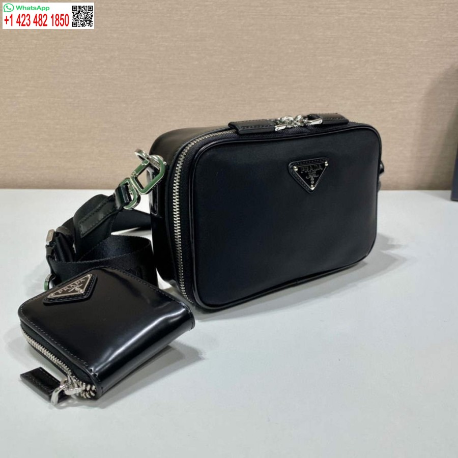 реплика Prada 2vh070 сафианова найлонова кожена чанта Prada Brique черна